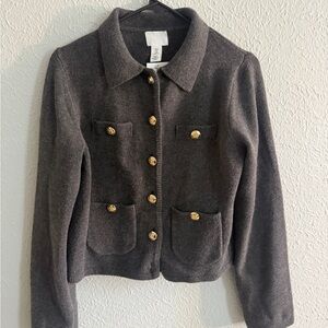 Gray Cardigan Jacket with Gold Buttons
